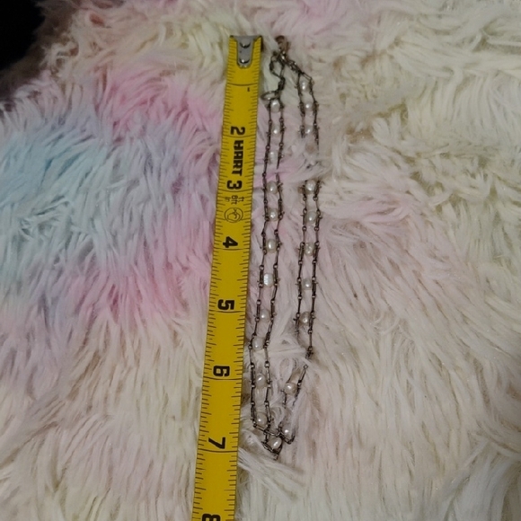 SALE! Elegant 925 Sterling Silver & White Genuine Pearl Choker Necklace 14" - Picture 7 of 7